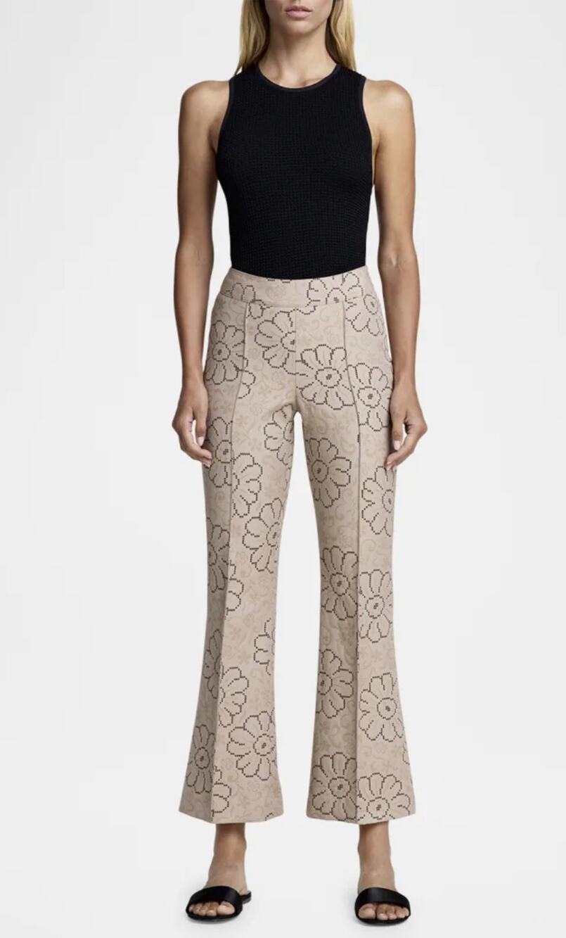 Smythe Cropped Pintucked Pant in Putty Jacquard 10